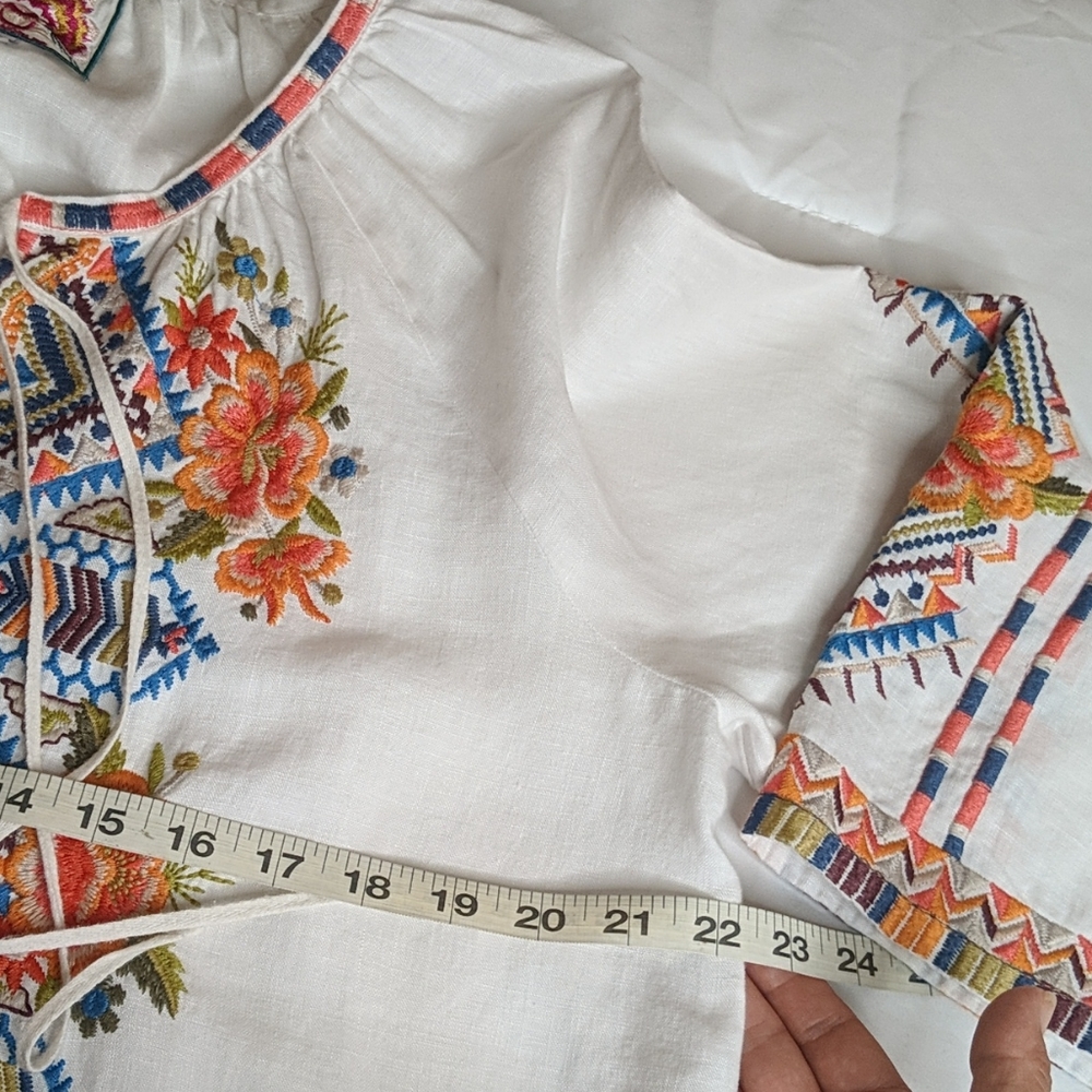Johnny Was White Blouse with Orange Floral Embroidery - Picture 8 of 13